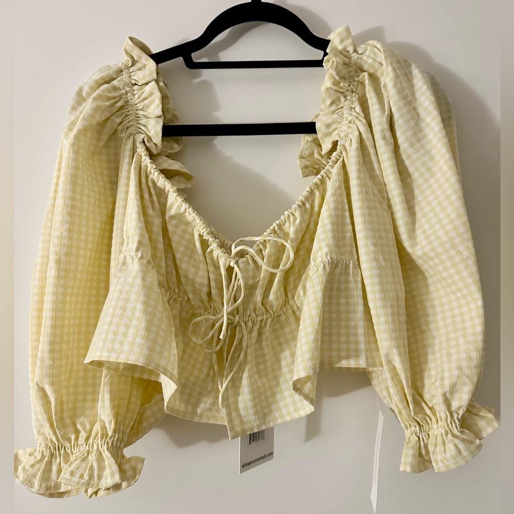 Rumored Gingham Ruffle Blouse